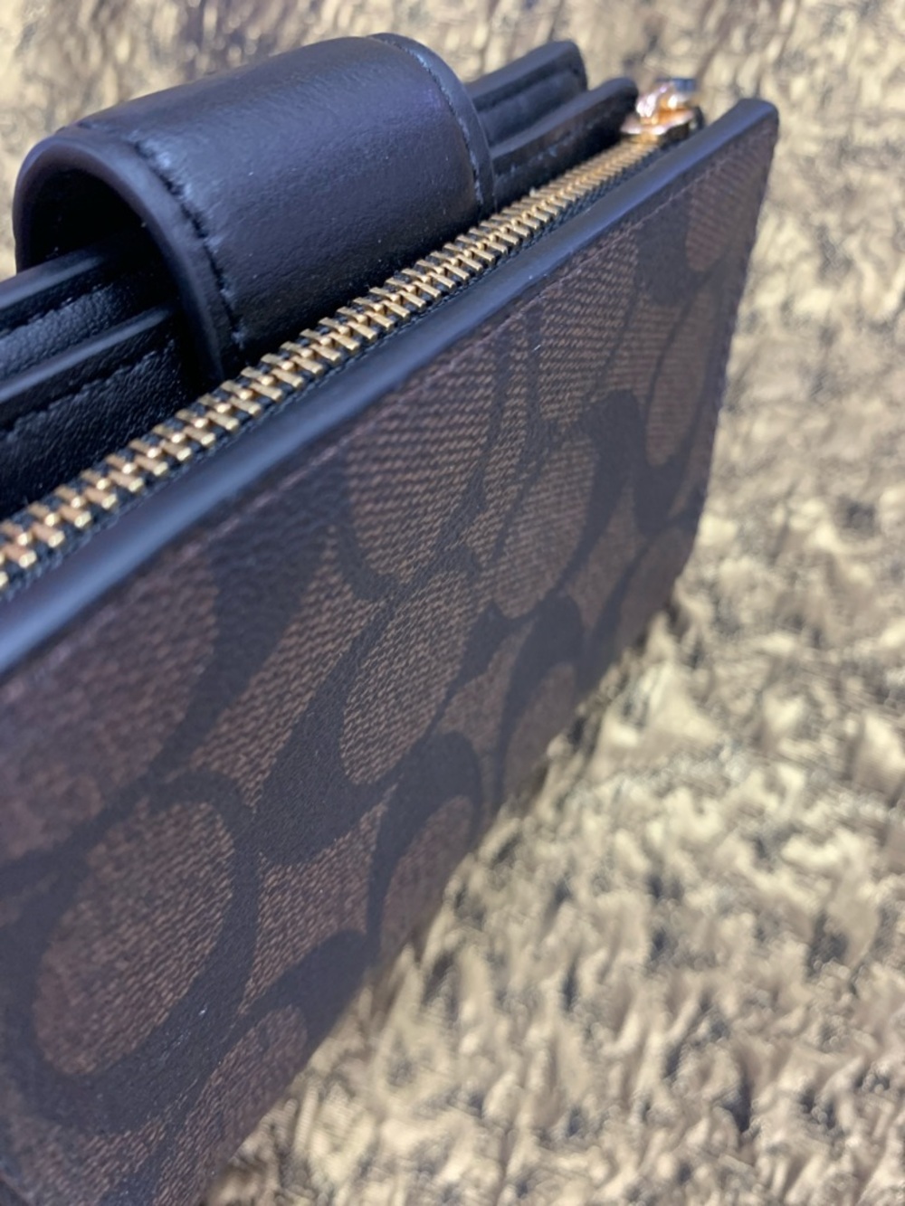 Coach Men's Brown and Black Signature Card Holder Wallet with Gold Logo - Picture 3 of 8